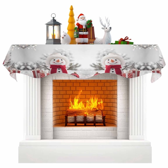Christmas Snowman Fireplace Mantle Scarf, Xmas Balls Winter Gift Holiday Mantel Cover Table Runner for Home Living Room Door Window, Indoor Outdoor Holiday Party Decor 17" x 60"