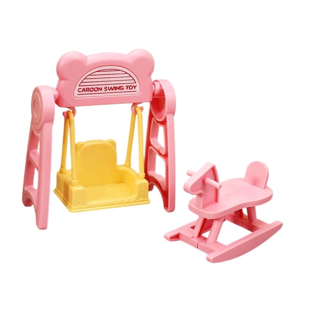 Columpio y caballo balancín de juguete a escala 1/12, minijuego de juegos, accesorio para fotos Rosa