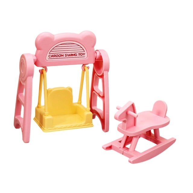 HILABEE 1/12 Swing and Rocking Horse Toy Mini Playground Equipment Toy Pretend Fairy for Pink