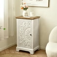 thumbnail image 2 of eHemco Ornate Floral Carved End Table with Storage, 18 x 14 x 30.5 Inches, Retro Style Living Room Furniture, Natural and White, 2 of 9