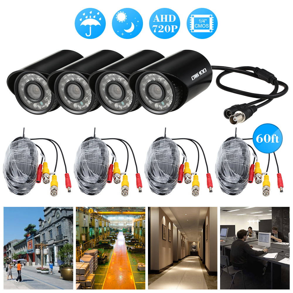 4X 720P 1500TVL AHD Waterproof CCTV Camera 60ft Surveillance Cable PAL System DE 