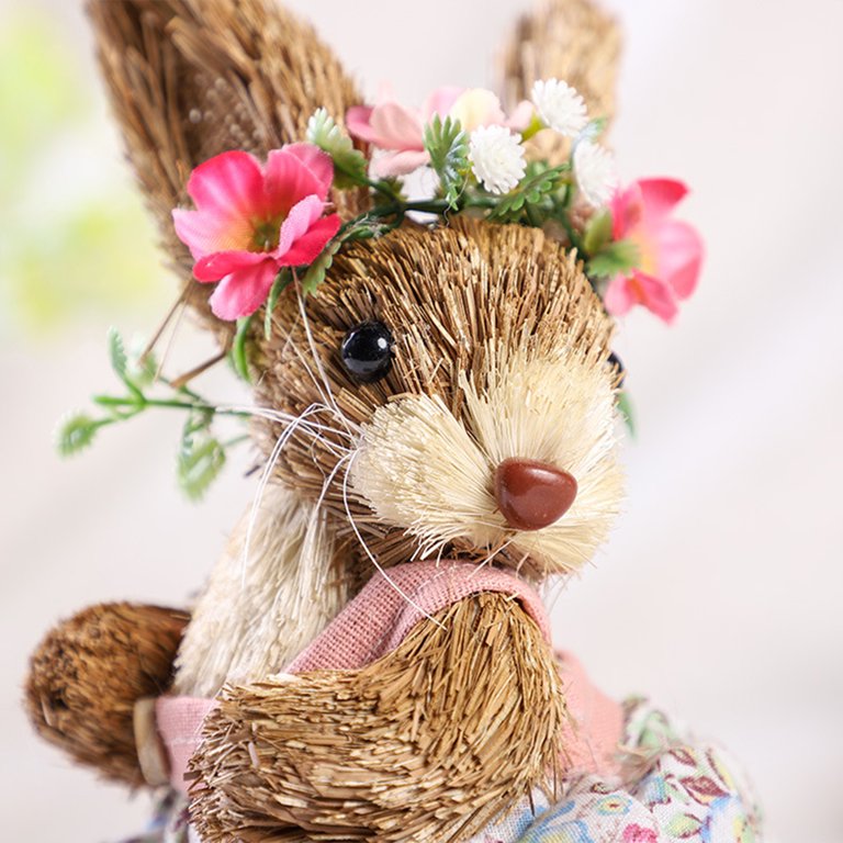 BELUPAI Straw Bunny Peter Rabbit Decor Creative Children Easter Bunny Model  Straw Rabbit With Lean Forward In Clothes Home Decorative