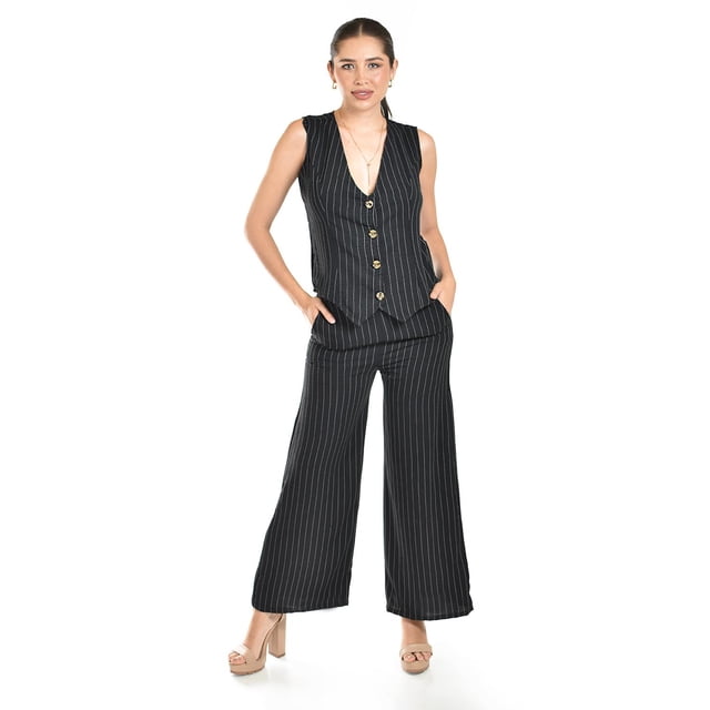 Set chaleco y pantalon a rayas Roman Fashion / Juvenil, 5073 (Negro lineas) negro M