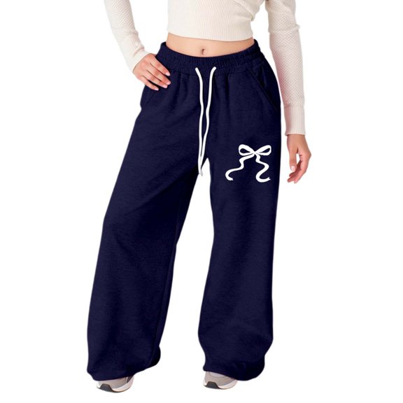 WMQPNNS Girl's Sweatpants Straight Loose Joggers Pants Sweatpants for Girls Size 10-12 Bowknot Drawstring Athletic Pants with Pockets Clothes for Girls, Size 8-9 Years, Navy