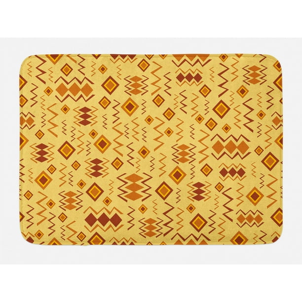 Tribal Bath Mat, African Art with Ethnic Quirky Forms Abstract Cultural Icons Primitive Design