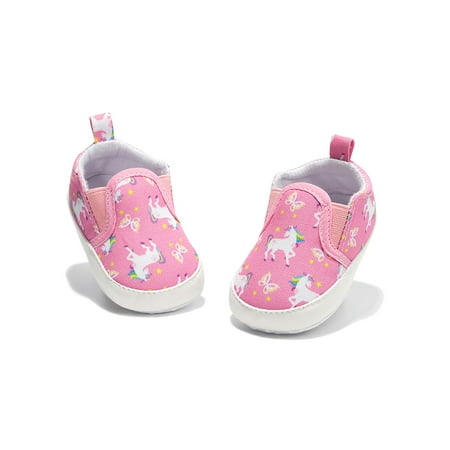 

Wazshop Newborn Canvas Shoes First Walker Flats Soft Sole Sneakers Lightweight Slip On Loafers Baby Girls Boys Prewalker Anti-Slip Pink 4C