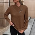 thumbnail image 4 of ABATAB Women's Button Ruched V Neck Tops Casual Long Sleeve Blouse Loose Fit Solid Color Pullover Sweatshirts Ladies Fashion(Small,Brown), 4 of 5