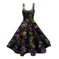 thumbnail image 3 of Fgvctg Womens Mardi Gras Dresses Carnival Crewneck Cocktail Dresses Glitter Mask Print Pretty 50's Midi Dress Flowy Sleeveless Formal Parade Party Clothes Navy 2XL, 3 of 4
