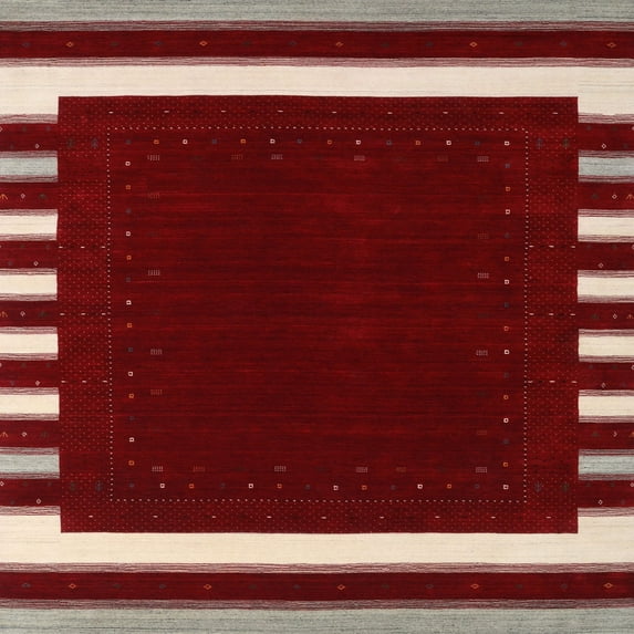 Ahgly Company Machine Washable Indoor Square Contemporary Cranberry Red Area Rugs, 8' Square
