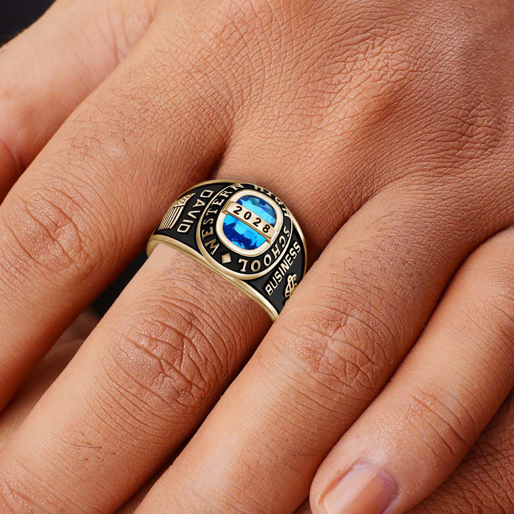 USA PJM Personalized Men's Class Rings Sterling Silver 925 for High School & College, Gold Plated
