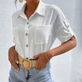 thumbnail image 2 of Women Casual Business Shirt Half Sleeve Turn Down Collar Single Breasted Chest Pockets Loose Top White M, 2 of 6