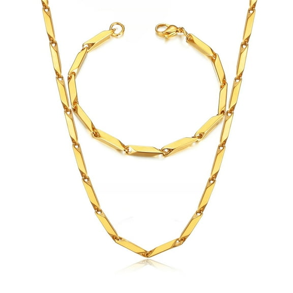 14K Yellow Gold 3mm Irregular Link Chain Bracelets Necklace For Women Fashion Party Wedding Jewelry Sets Gifts