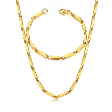 14K Yellow Gold 3mm Irregular Link Chain Bracelets Necklace For Women Fashion Party Wedding Jewelry Sets Gifts
