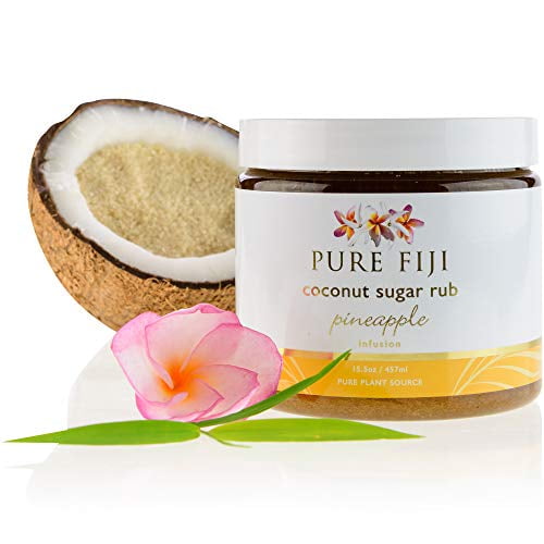 Pure Fiji Coconut Sugar Rub - Coconut Body Scrub Natural Origin for Smooths and Softens Skin - Organic Exfoliating Sugar Scrub for Body, Pineapple, 15