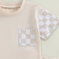 thumbnail image 6 of Xudanell Toddler Boy Summer Clothes Color Blocking Plaid Set Stretch Shorts Boy Summer Set Baby Boy Outfits Beige 18-24 Months, 6 of 6