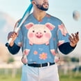 thumbnail image 5 of Hirioo Cute Pig Flowers for Men's Baseball T-shirt Shirts Short Sleeve Casual Summer Button Stretch T Shirts,Size S-4XL-X-Large, 5 of 7