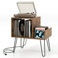 thumbnail image 1 of Gymax Support pour Tourne-Disque, Support de Plateau Tournant avec Station de Recharge Intégrée, Pattes en Métal, Brun Rustique, 1 of 10