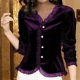 thumbnail image 2 of Kovlvoll Womens Blouses Dressy Casual Long Sleeve V Neck Button up Shirts Fashion Golden Velvet Tops, 2 of 4