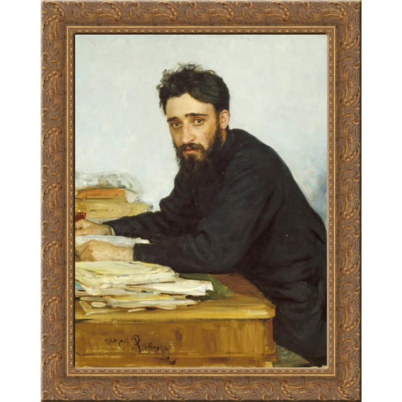Portrait of writer Vsevolod Mikhailovich Garshin 20x24 Gold Ornate Wood Framed Canvas Art by Repin, Ilya