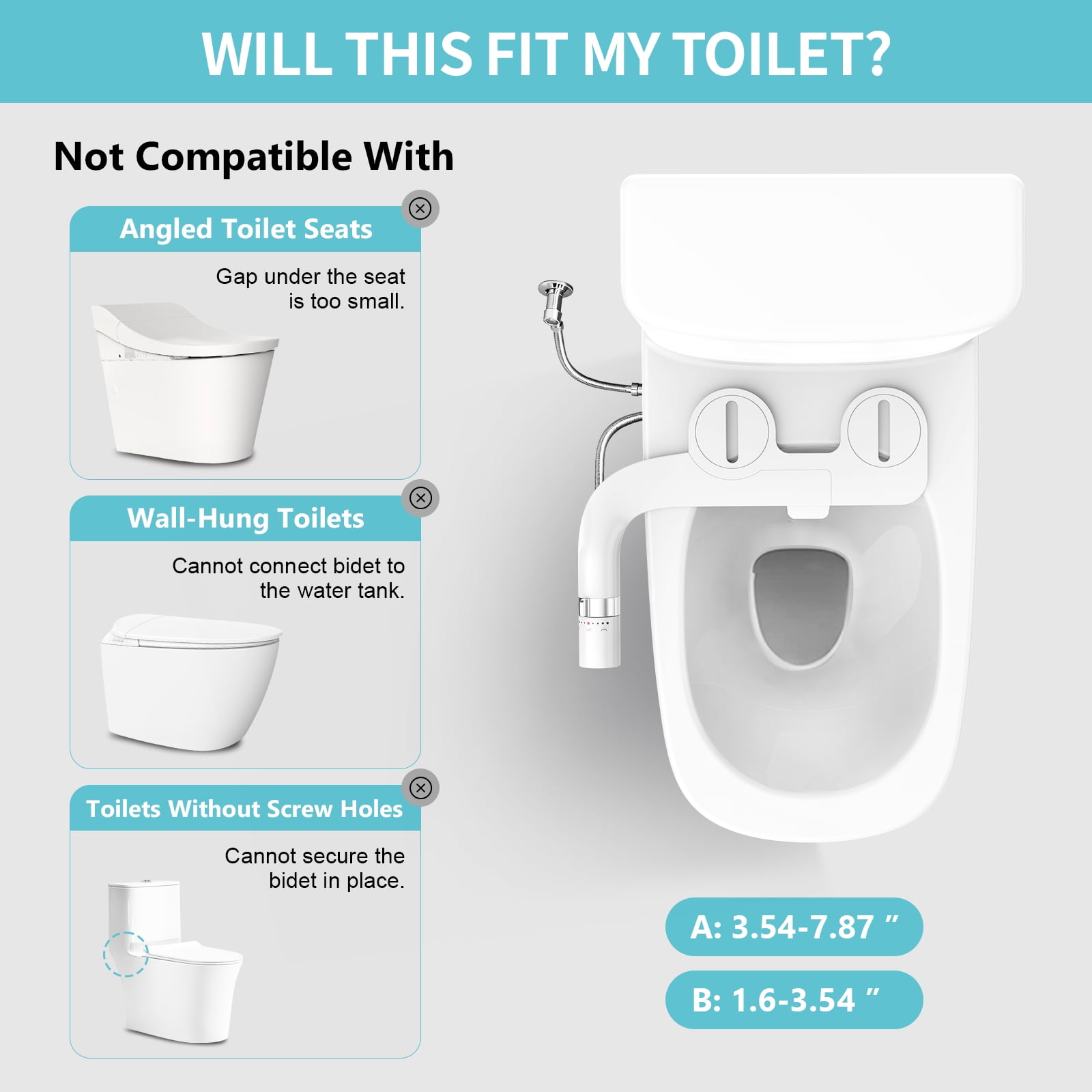 Atzeste Ultra-Slim Bidet, Non-Electric Dual Nozzle Feminine Wash Fresh Water Sprayer, Adjustable Water Pressure, Bidet for Toilet Seat Attachment, Stainless Steel Inlet Badays