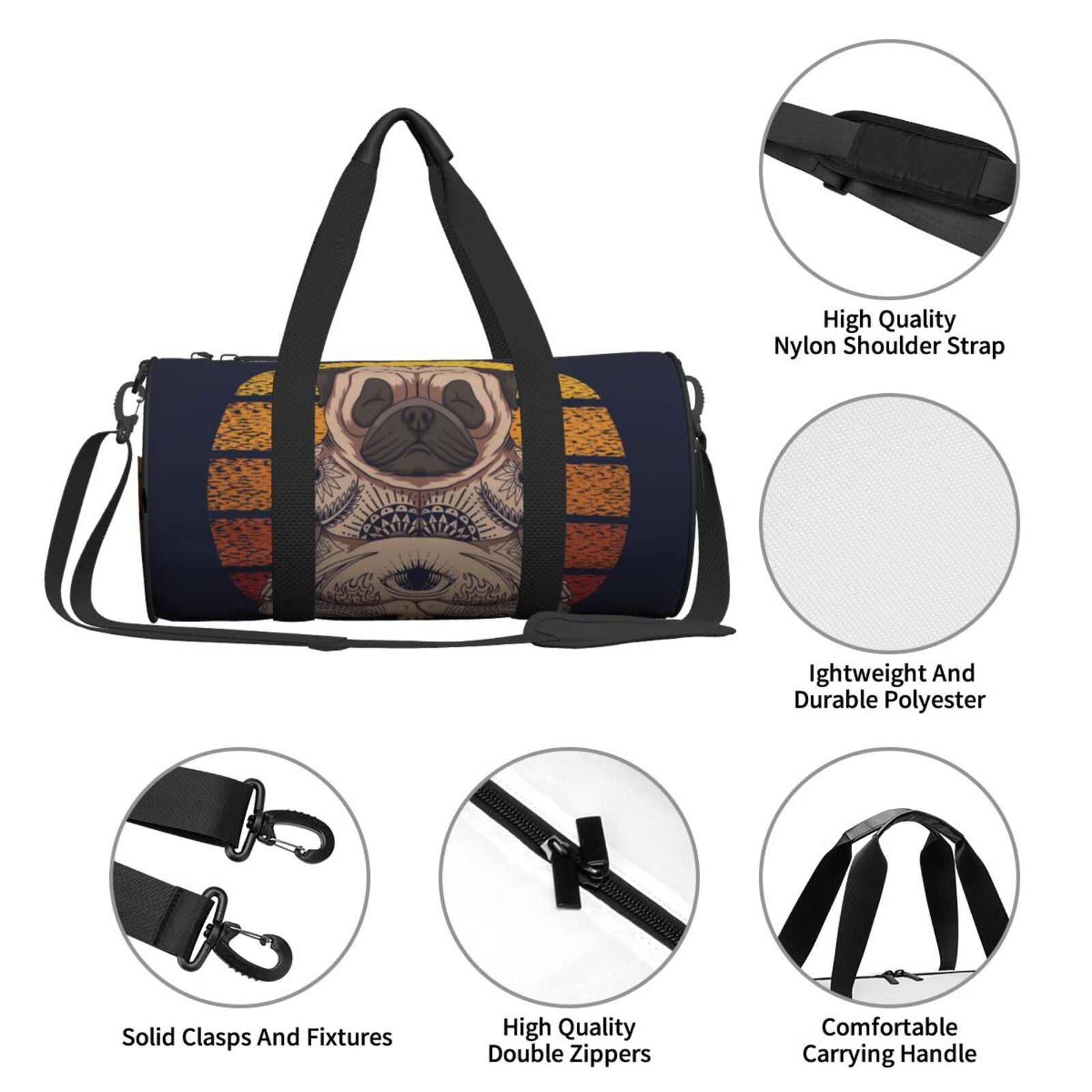 Vsdgher Pug dog Yoga 45L Foldable Duffel Bag, Sports Gym Bag,Overnight Bag, Portable Weekender Bag for Airplanes
