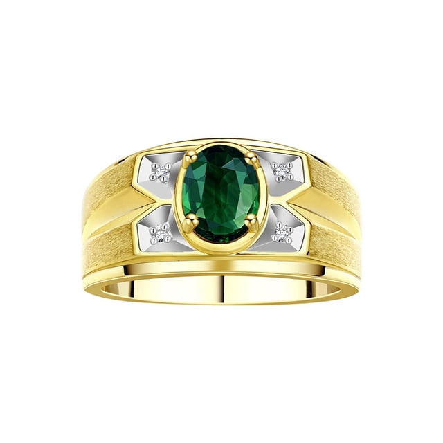 RYLOS Men's Rings Yellow Gold Plated Silver Rings Classic Designer Style 8X6MM Gemstone & Diamond Ring Green Sapphire September Birthstone Rings For Men Size 13