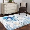 thumbnail image 3 of Rectangle Area Rugs 3 x 5 Ft, Blue Octopus Coastal Non-Slip Residential Carpet, Summer Beach Nautical Ocean Coral Starfish Indoor Crawling Mats Runner Rugs for Living Room/Dining Room/Bedroom, 3 of 8