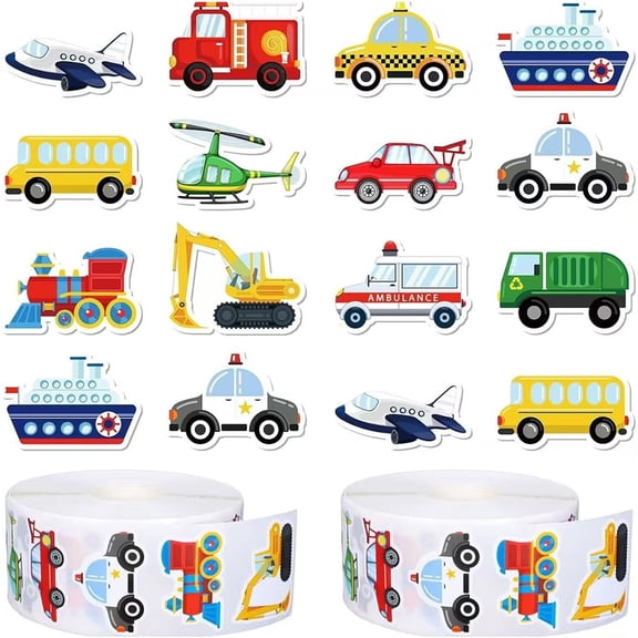 Youersen Transportation Stickers Roll, Assorted Cute Vehicle Decals - Perfect for Home, and Party Supplies, 1000Pcs