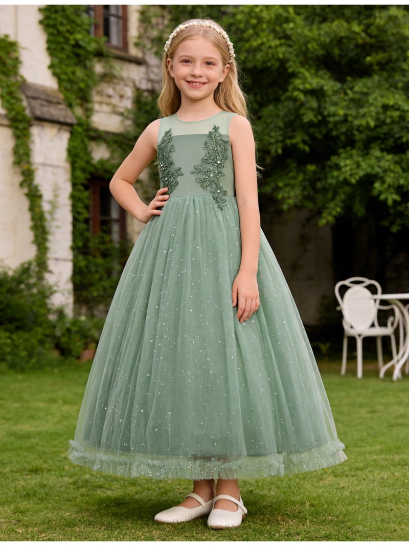 gilr mom brown dress Chocolate Sleeve and Neck Gathered — Cotton Girls Dress Featuring a rich chocolate Tancie Color:Pool Blue Ice Blue Bridesmaid Dress