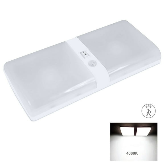 Facon LED Sensor Puck Light Cabinet Light RV Dome Light with PIR Motion Sensor and On&Off Switch, 12V DC Night Light for RV Camper Trailer Boat (Double Dome Light)