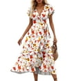 thumbnail image 4 of LOVZFMLL Summer Dresses for Women 2025 Elegant Classy V Neck Belted Wrap Maxi Dress Swing Flowy Floral Boho Sundress Wedding Guest Dress Red B L, 4 of 7