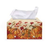 Psesaysky Thanksgiving Pumpkins Rectangle Tissue Box Cover, Waterproof Pu Leather Car Tissue Holder with Bottom Buckle Napkin Holder Organizer for Bathroom, Bedroom, Hotel, Office Desk 9.7"X5.2"X5.1"