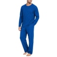 thumbnail image 2 of YNGKMEA Mens Pajamas Elastic Waist Two Piece Sets Winter Pajamas Sleepwear Comfy Long Sleeve Casual Pjs with Pockets Royal Blue L, 2 of 6