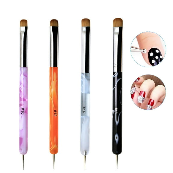Dengmore 4pcs French Manicure Brush -Two Way Nail Art Brush With Dotting Manicure Tool For Manicure Cuticle Clean Up Nail Art Design, Nail Dotting Pen, Gel