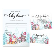 Inkdotpot Set Of 30Winter Jungle Theme Baby Shower Invitations-Diaper Raffle Tickets And Baby Shower Book Request Cards Gender Neutral Invites Its A Boy Its A Girl