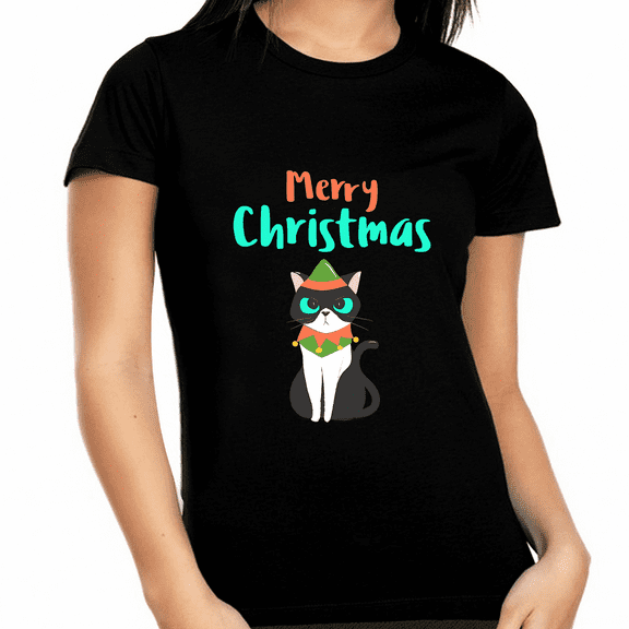 Funny Cat Womens Plus Size Christmas Pajamas Christmas Tshirt Funny Christmas Shirt Plus Size Christmas Tee
