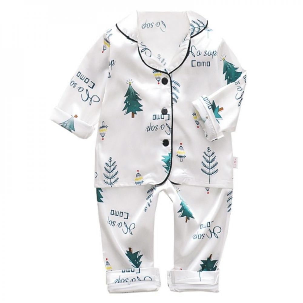 2Pcs set Boys Girls Kids Pajama Sets Autumn Winter Long Sleeve Children s Sleepwear Set Silk Pajamas Suit Boys Pyjamas Sets for Kids White 110 Walmart