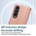 thumbnail image 4 of PU Leather Wallet Phone Case for Samsung Galaxy Z Fold 4 Flip Case with Card Holder, RFID Blocking Wallet, Zipper, Wristband & Kickstand, Shockproof Rugged Crossbody Phone Case Cover,Rosegold, 4 of 10