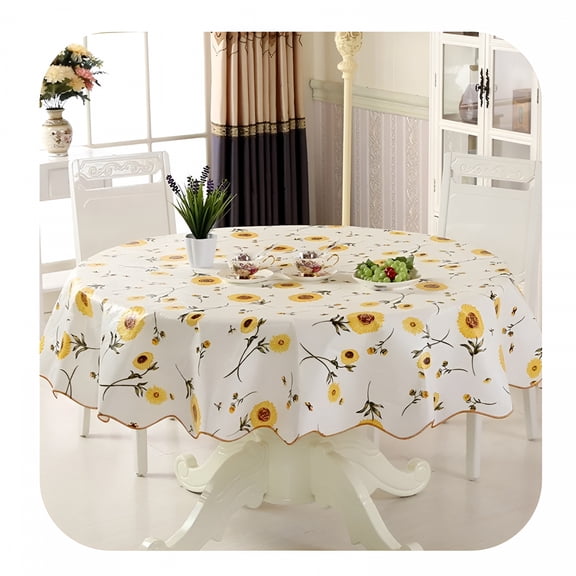 AUQ Waterproof Vinyl Tablecloth,Round Table Cloth,Wipeable Table Cover for Kitchen and Dining Room (Sunflower,72" Round)