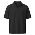 thumbnail image 5 of Yeaiivve Men Short Sleeve Henley Shirts Corduroy Slim Fit Basic Tee Classic Summer Mock Neck Button Placket Tee Shirts Black,L, 5 of 7