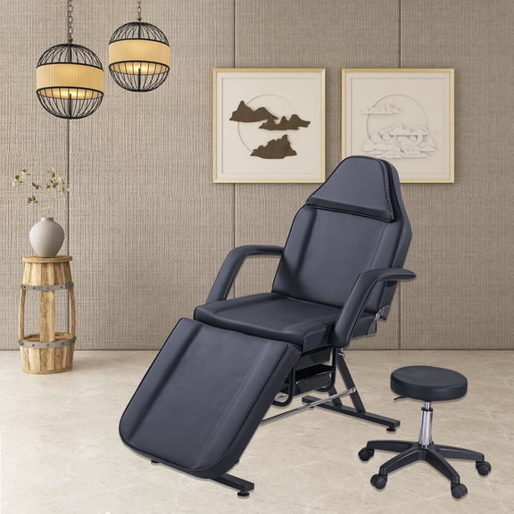 Adjustable Massage Chair, Beauty Bed with Hydraulic Stool and Trays for Salon Beauty Physiotherapy Facial SPA Black