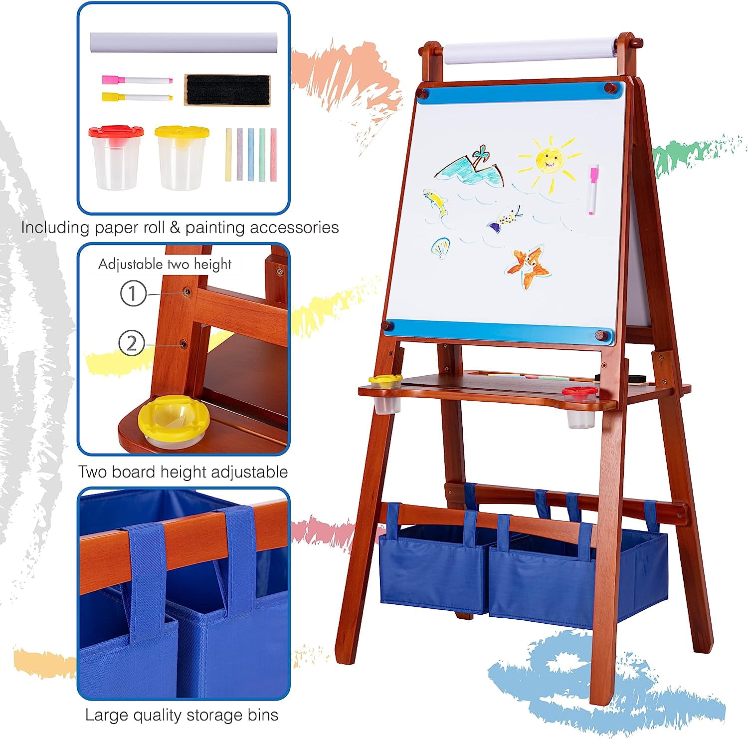 Utex Wooden Kids Easel With Paper Roll