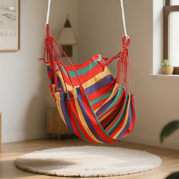 Hanging Chair for Dorm & Small Spaces | Indoor/Outdoor Cotton Swing Chair | 130x100cm (51x39in) | Supports 150kg/330lbs | Includes Storage Bag & Tie Ropes