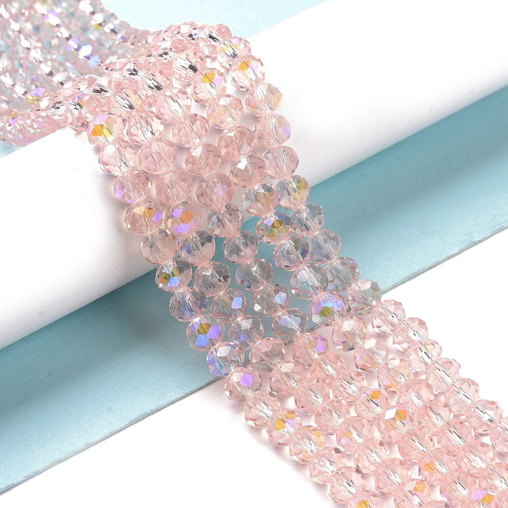Electroplate Glass Beads Strands Half Rainbow Plated Faceted Rondelle Pink 10x8mm Hole: 1mm about 63~65pcs/strand 19.2~20 inch(48~50cm)