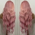 thumbnail image 3 of Loose Wave Light Pink Lace Frontal Wig 13×4×1 HD Transparent Lace Wig Brazilian Remy Hair 8-28" Pre Plucked Pink Colored Wave Curly Lace Front Wig, 3 of 4