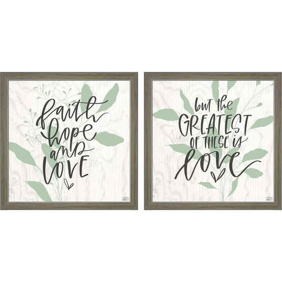 Great Art Now Faith, Hope, Love & The Greatest by Valerie Wieners, 2 Piece Framed Art Set Each 13"W x 13"H