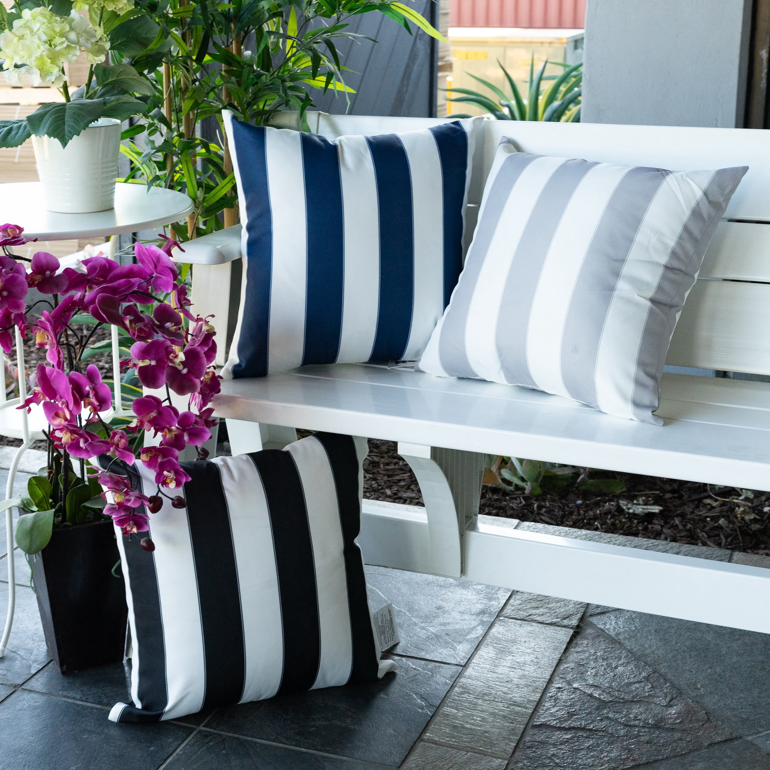 Bailey Black Square Outdoor Throw Pillow