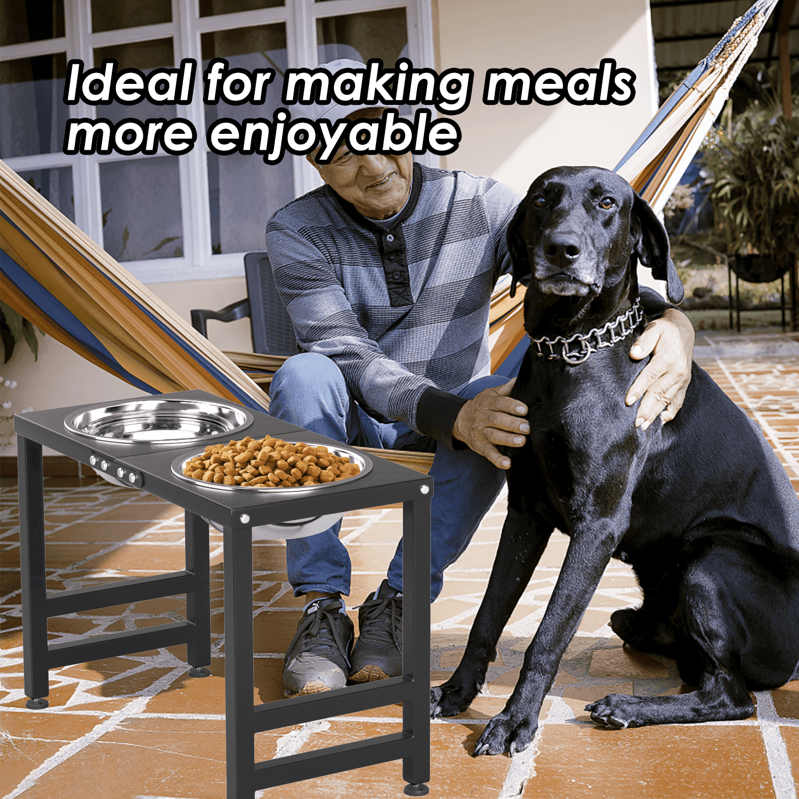 SHAINFUN 16" Tall Elevated Dog Bowls for Large Dogs, with 2L Bowls and Sprill Proof Mat
