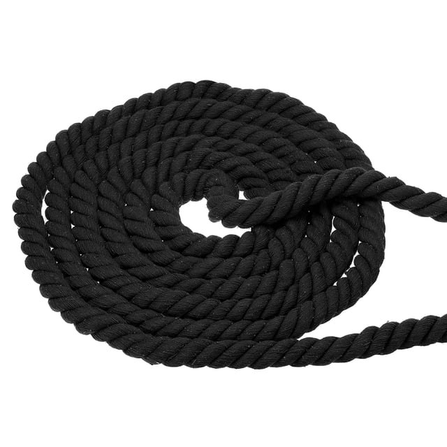 Uxcell Natural Twisted Cotton Rope 3 Strand Thick Cotton Rope Tug 0.79" x 98.43ft Black