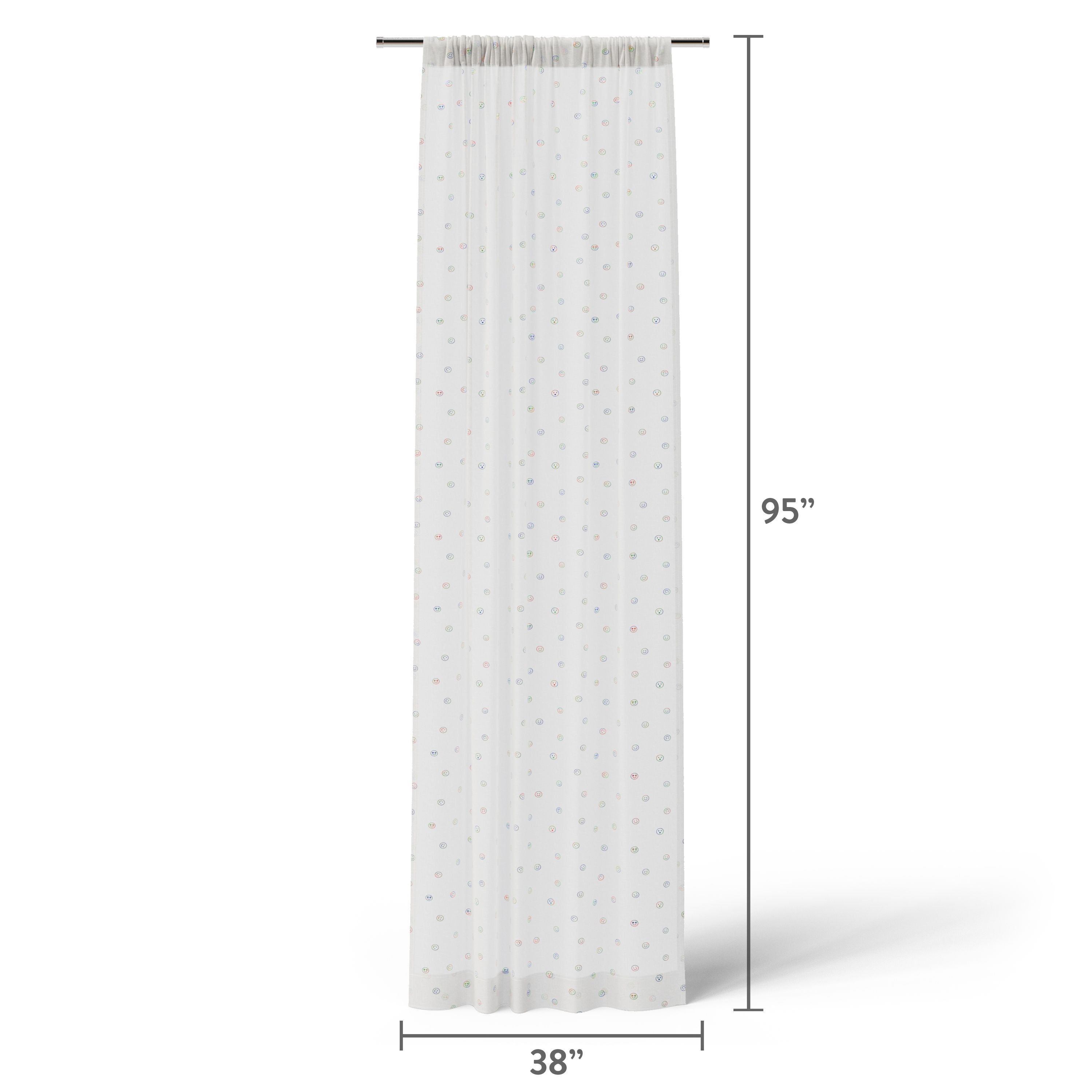 Mainstays Kids Emoji Printed Light Filtering Sheer Curtain Panel, White, 38 x 95 in
